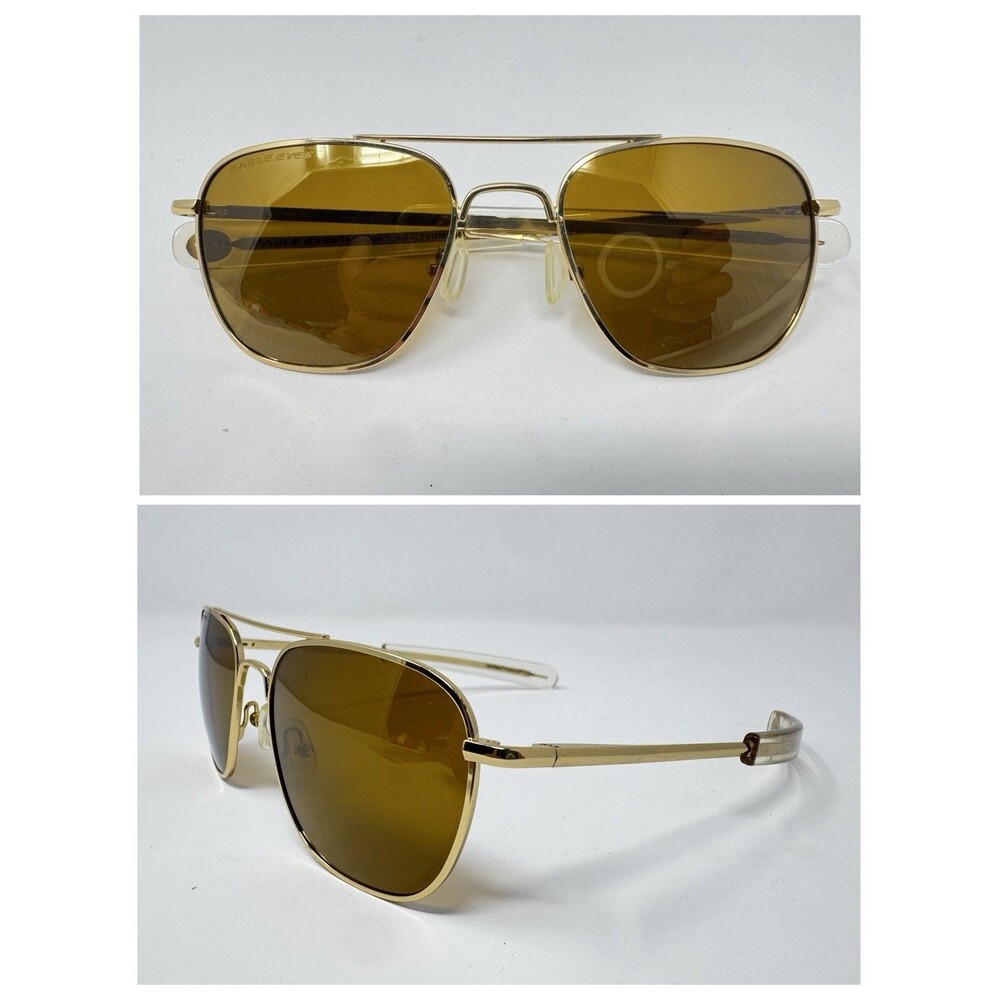 Eagle Eyes Freedom Sunglasses Gold Metal Frame Yellow Lens 50-18-140 Vintage